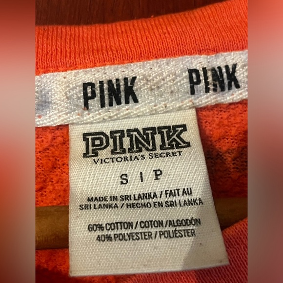 Pink Victoria Secret Oversized LOVE PINK Orange Long Sleeve Top Sz M Ladies - Picture 2 of 7